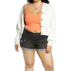 BP. Crop Knit Camisole In Coral Camelia Stretch Jersey Scoop Neck Plus Size 2X